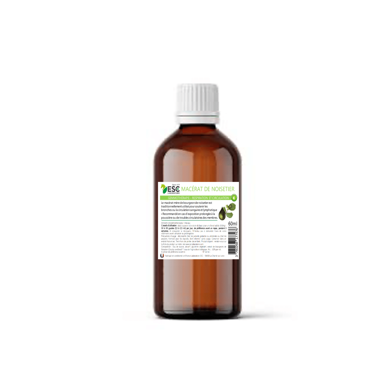 MACERAT DE BOURGEON DE NOISETIER – Gemmothérapie cheval – Respiration et circulation 60ml