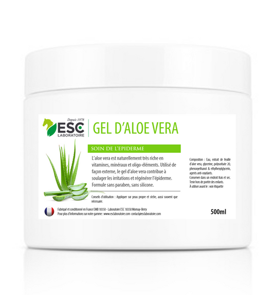 GEL D’ALOE VERA – A base de pulpe d’Aloé – Soin régénérant de l’épiderme du cheval 500ml